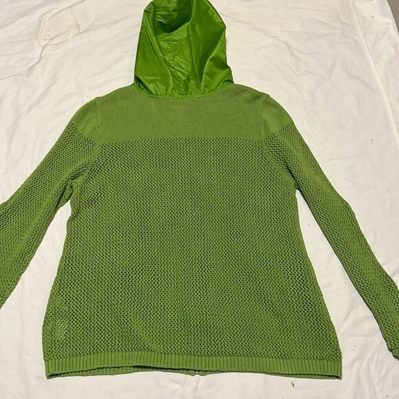 Vintage Neon Green Zenergy by Chico's Linen/Cotton Crocheted Hooded Jacket - Picture 7 of 10